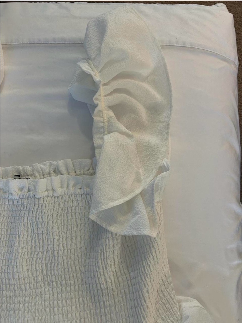 Express White Smocked Ruffle Tiered Mini Dress - Picture 3 of 4